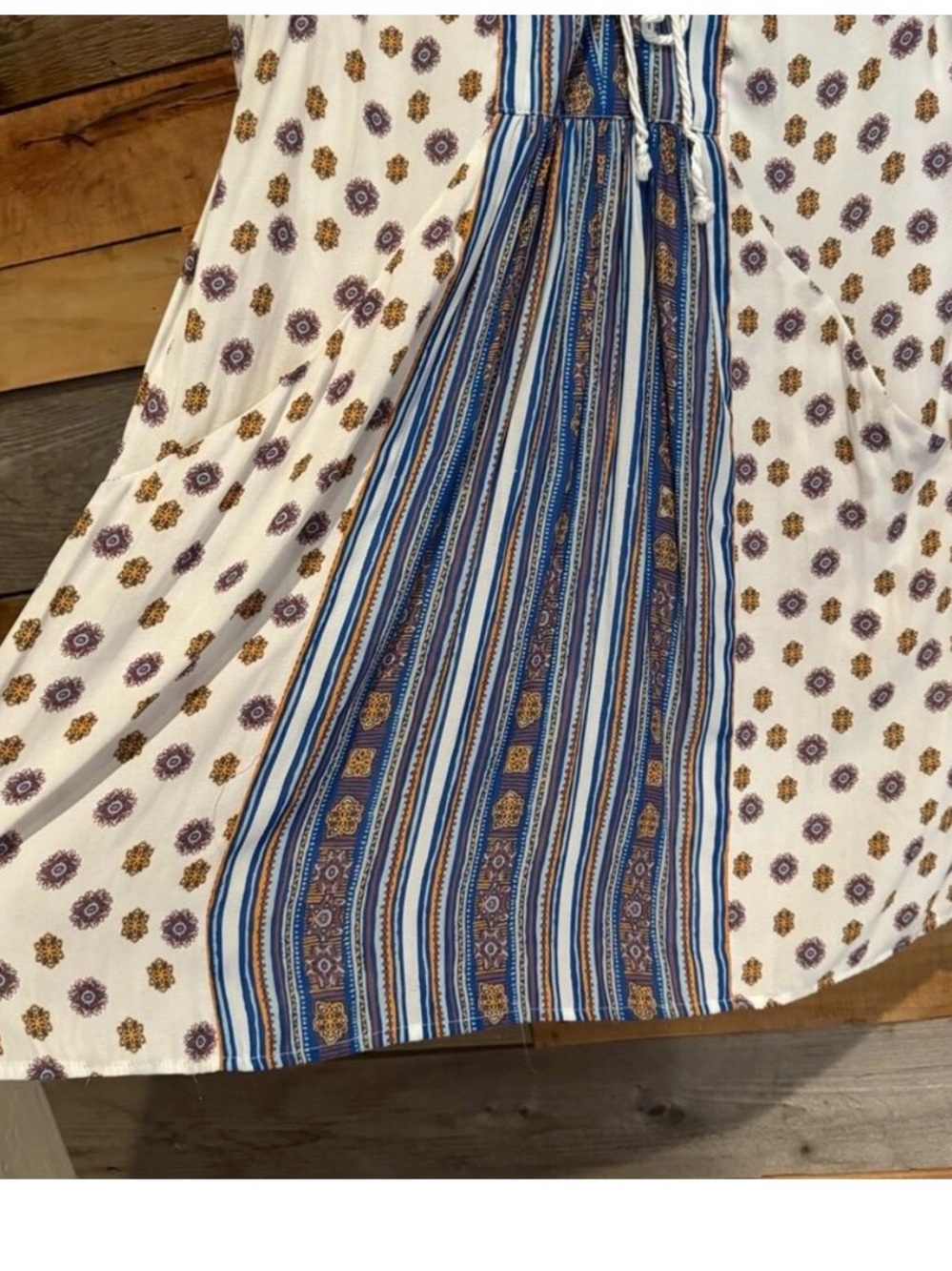 Free People-Boho Peasant Tunic Dress in Cream and Blue Sz XS VGUC - Picture 11 of 15